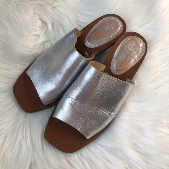 Zara Shoes - Zara Square Toe Metallic Silver Mulls Size 9